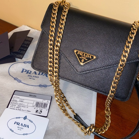 Prada Handbags - Prada black & gold saffiano crossbody bag